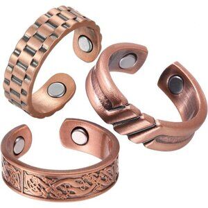 3 Copper Rings for Men, 99.99% Solid Pure Copper, 3pcs 3500 Gauss #9 Rings,